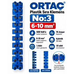 ORTAÇ No:3  6-10mm 10lu Plastik Sıra Klemens Mavi