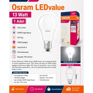 OSRAM E-27 13w Led Ampul BEYAZ Işık 6500k Led Value 1521 Lm 220 Volt (13w Tüketim 100w Değerinde ışık)