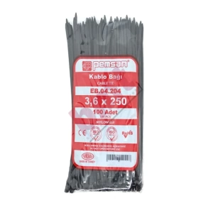 PEMSAN Klips Kablo Bağı 3,6x250 SİYAH (100 Adet) Kablo Cırtı