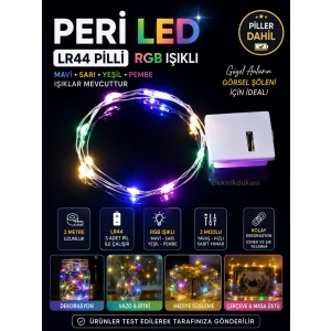 Peri Led 2mt Pilli Süsleme Ledi RGB Işık 3 Mod Animasyon Efektli(2 Metre 3 Adet LR44 Pilleri Dahil )