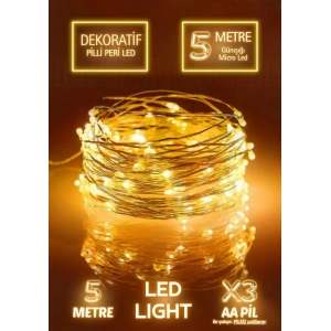 Peri Led 5mt Pilli Süsleme Ledi SARI Işık 3200k (5 Metrelik Günışığı Piller Hariç)
