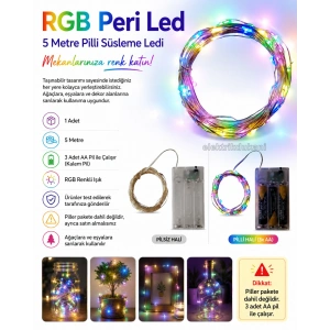 Peri Led RGB 5mt Pilli Süsleme Ledi (5 Metrelik Piller Hariç )