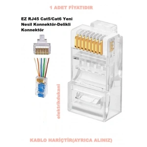 RJ-45 Yeni Nesil Delikli Bilgisayar Jakı RJ45 CAT-5 /CAT-6 Açık Uclu Plug Konnektör Jakı