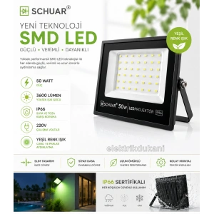 SCHUAR 50w YEŞİL Led Projektör SMD IP65 3600lm (50 Watt 220 Volt)