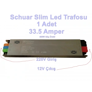 SCHUAR Süper Slim 12v 33.5A Şerit Led Trafosu 400w IP20  (Epox Dolgu Elektronik Devre 12 Volt 33.5 Amper 30mt ye Kadar Kullanım İçin Uygundur)