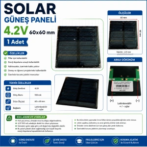 SOLAR 4.2v 100mA 60x60mm Güneş Paneli 4.2 Volt 3 Volt (Deney İçin)