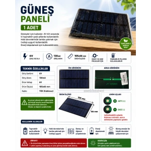 SOLAR 6v 130mA 66x105mm Güneş Paneli 6 Volt (Öğrenci Deney İçin)