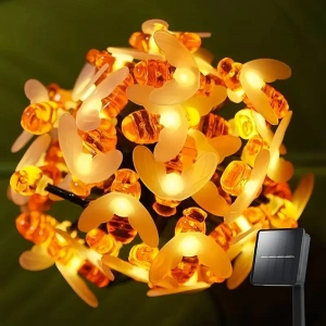 Solar Güneş Enerjili GÜNIŞIĞI 3mt Dış Mekan 20li Arı Şekilli Süsleme Ledli IP65 (3500k Gün Işığı Sarı Işık)