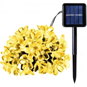 Solar Güneş Enerjili GÜNIŞIĞI 5mt Dış Mekan 50lu Slikon Çiçek Şekilli Süsleme Ledli IP65 (3500k Gün IşığıSarı Işık)