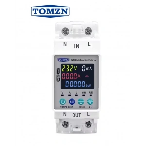 TOMZN 1x63A Monofaze Kaçak Akım Özellikli Voltaj ve Akım Koruma Rolesi Wifi Bağlantılı Şebeke Giriş Voltaj Denetleyici 220 Volt 63 Amper (Elektronik Akım Koruma Rolesi Global Wifi Tuya Kontrollü)