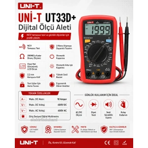 UNI-T Dijital Ölçü Aleti Ac/Dc Direnç Diyot Akım Ölçebilme NCV Özellikli Otom. Kap. UNIT