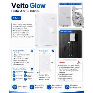 VEİTO GLOW Pratik Ani Su Isıtıcı Banyo Şofbeni 8000W 220v (220 Volt 8 kW)