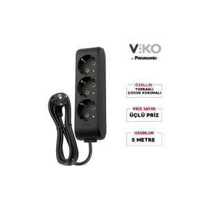 VİKO MULTİLET ÜÇLÜ 5MT GRUP PRİZ TOPRAKLI SİYAH