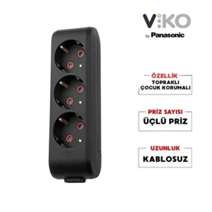 VİKO MULTİLET ÜÇLÜ TOPRAKLI PRİZ KLEMENSLİ SİYAH