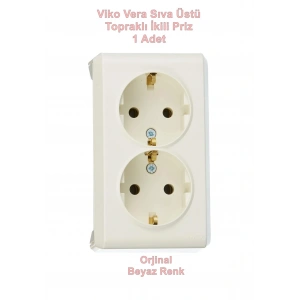 VİKO Vera Beyaz Sıva Üstü İkili Topraklı Priz 220v IP20