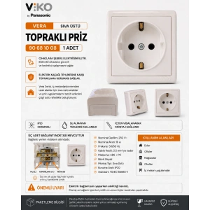 VİKO Vera Beyaz Sıva Üstü Tekli Topraklı Priz 220v IP20