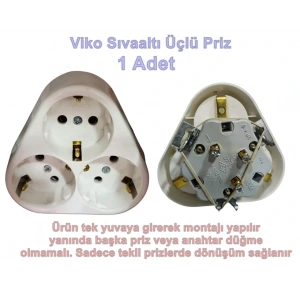 VİKO Yonca Sıva Altı Topralı Üçlü Priz Beyaz