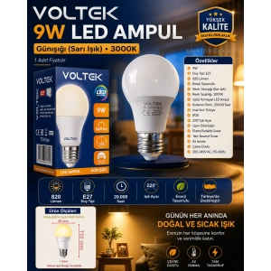 VOLTEK 9w Led Ampul E-27 Duylu GÜNIŞIĞI 3000K