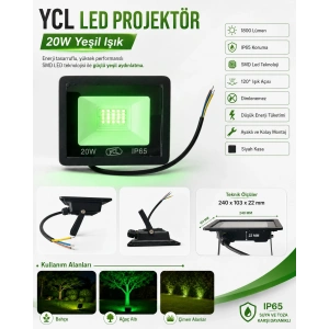 YCL 20w YEŞİL Led Projektör SMD IP65 1800lm (20 Watt 220 Volt)