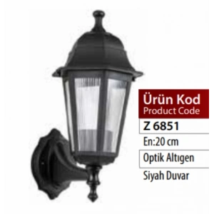 ZERPA Altıgen Duvar Aplik SİYAH Bahçe Armatür ABS Plastik E-27 Duylu