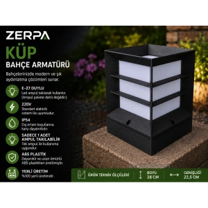 ZERPA Kare Küp Izgaralı SİYAH Bahçe Armatür ABS Plastik E-27 Duylu