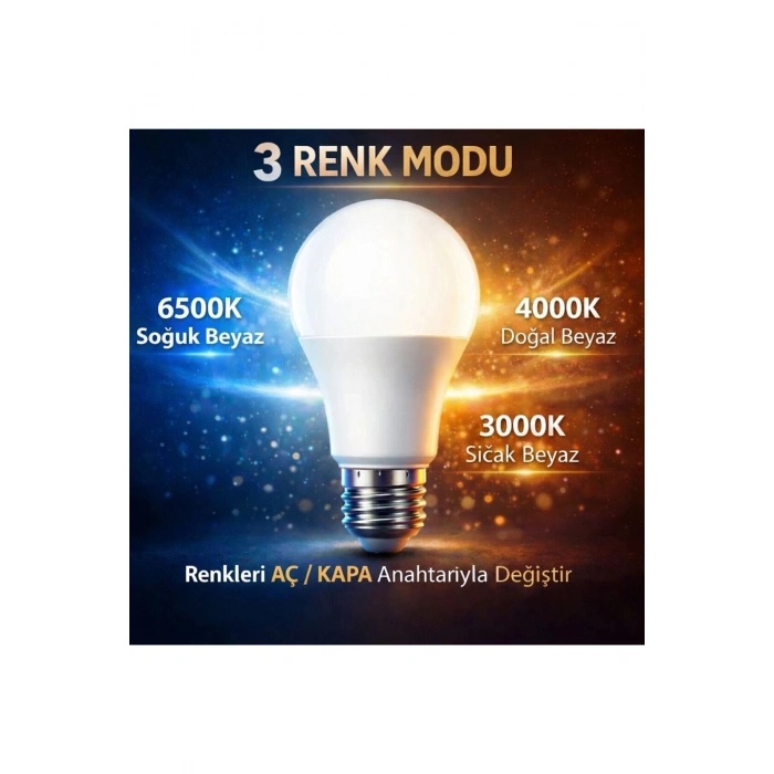 3 Farklı Renk Modlu 9W E27 Led Ampul 3000K - 4000K - 6500K (1 Adet)