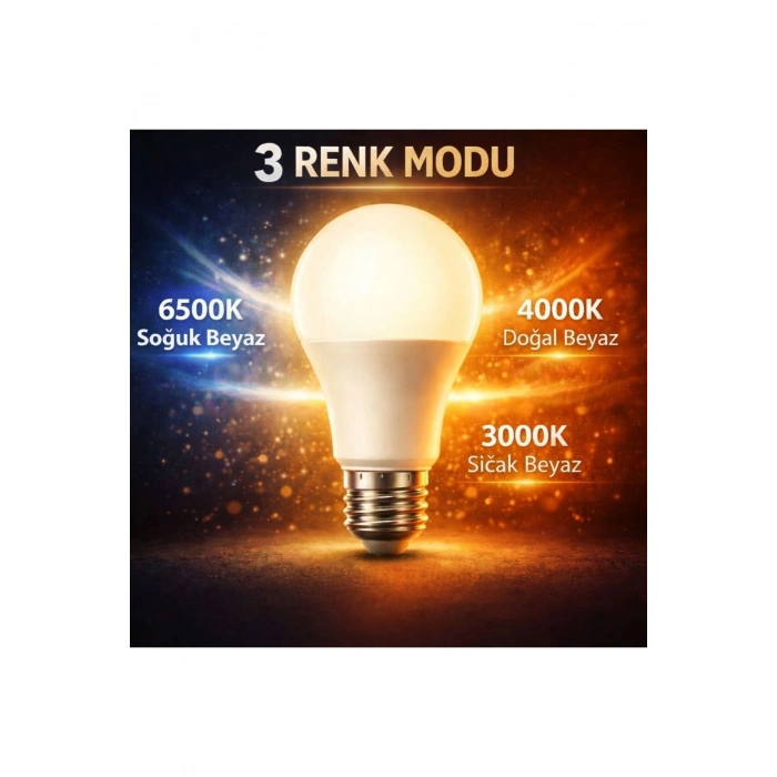 3 Farklı Renk Modlu 9W E27 Led Ampul 3000K - 4000K - 6500K (1 Adet)
