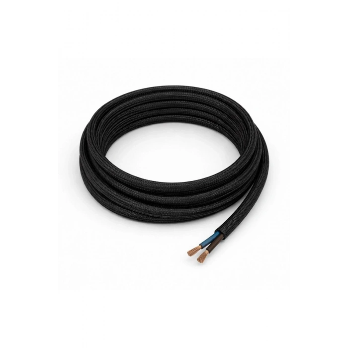 Dekoratif Kumaş Aydınlatma Elektrik Kablosu (2x0,50 TTR) (Siyah) 1 Metre