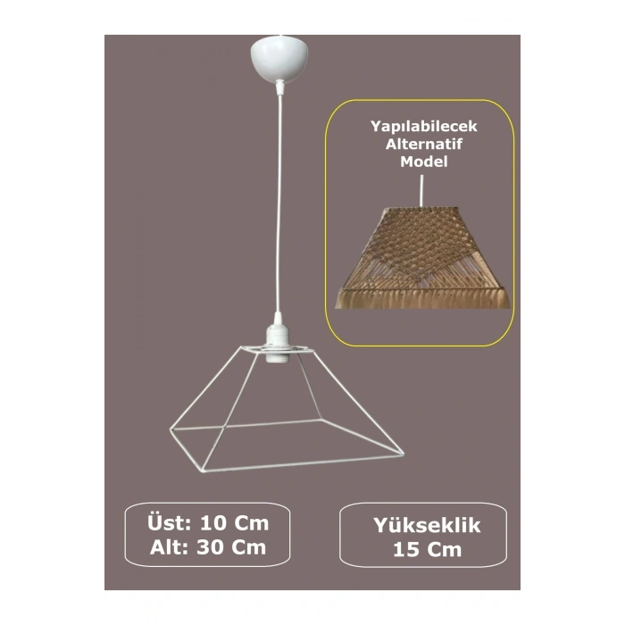 Kare Avize Teli , İskeleti (30x15 Cm) Beyaz Statik Boyalı (Duy Takımı Dahil)