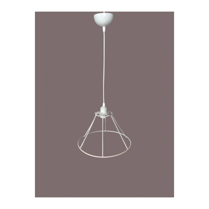 Konik Avize Teli , İskeleti (Uzun Boy 30x18 Cm) Beyaz Statik Boyalı (Duy Takımı Dahil)