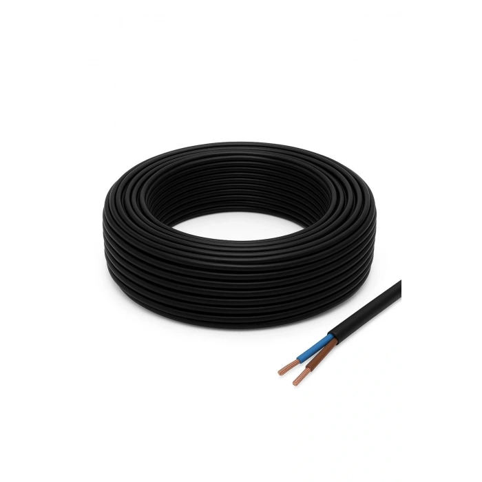 Aydınlatma Elektrik Kablosu (2x0,50 TTR Yuvarlak Tip) (Tam Bakır) Siyah 3 Metre