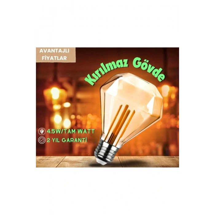 Elmas Tasarım E27 Rustik Ampul Vintage Amber 2700K (4,5W - 500 Lümen)-(KIRILMAZ PLASTİK GÖVDE)