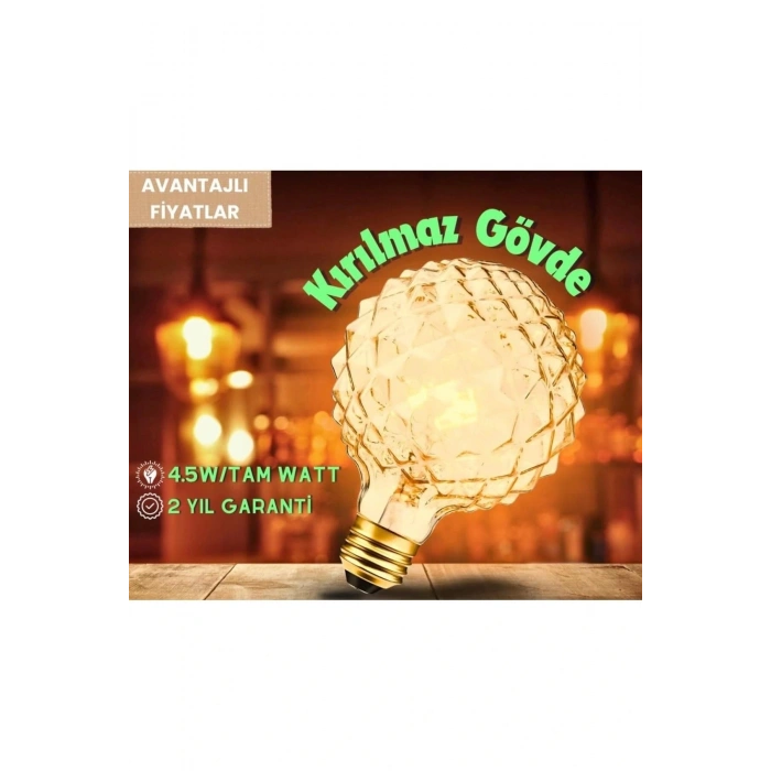 Özel Tasarım E27 Rustik Ampul Vintage Amber 2700K (4,5W - 500 Lümen)-(KIRILMAZ PLASTİK GÖVDE)