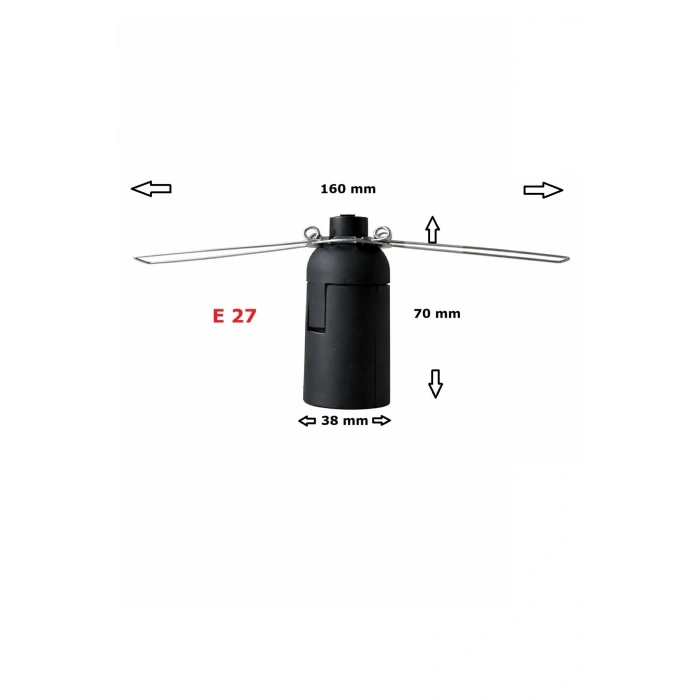 E27 Duylu 4 Metre Arapuarlı (Aç Kapat Anahtar) Yaylı Duy (2X0,50) (Siyah) 65W
