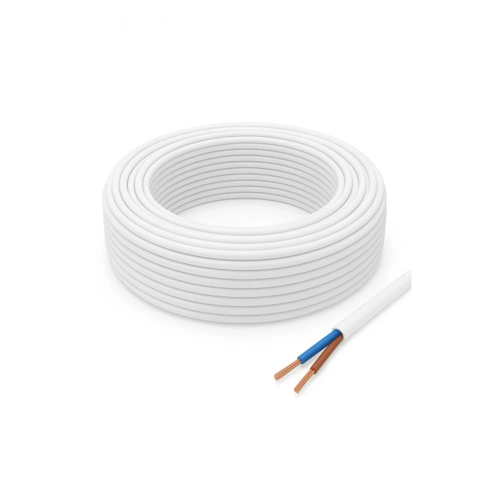 Aydınlatma Elektrik Kablosu (2x0,50 TTR Yuvarlak Tip) (Tam Bakır) Beyaz 3 Metre