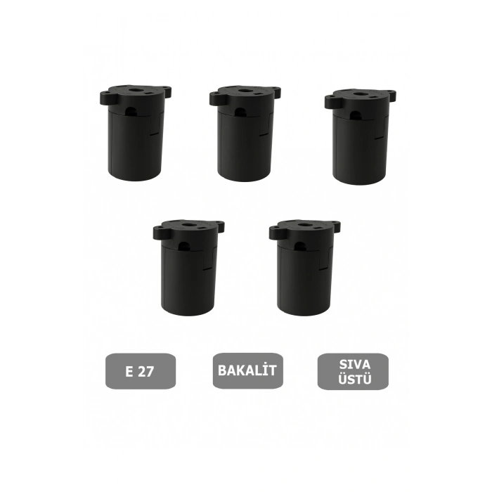 Sıva Üstü Duy E27 Vidasız Geçmeli Donanma Duyu Bakalit Siyah (250V-4A) 5 Adet