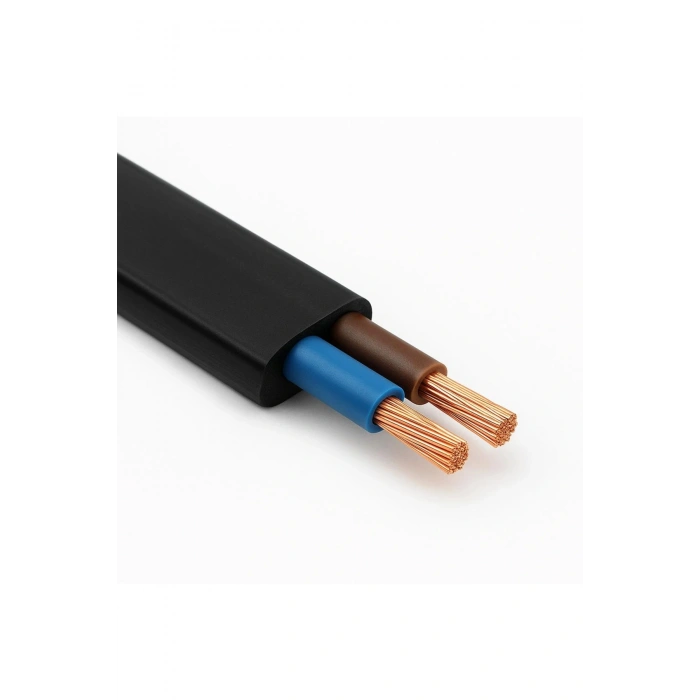 Aydınlatma Elektrik Kablosu Yassı Kablo (2x0,50 TTR Balık Sırtı Tip) (Tam Bakır) Siyah 3 Metre