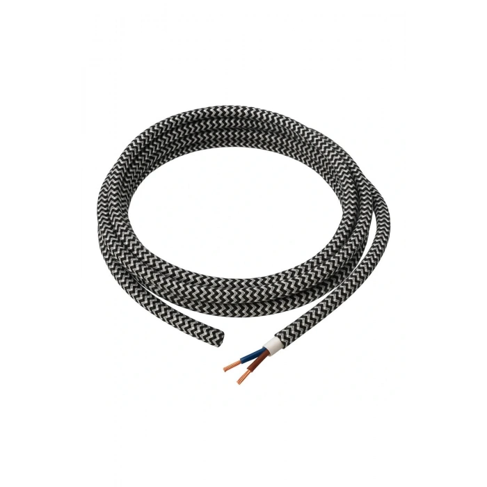 Dekoratif Kumaş Aydınlatma Elektrik Kablosu (2x0,50 TTR) (Siyah Beyaz Zigzag) 1 Metre