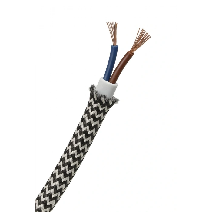 Dekoratif Kumaş Aydınlatma Elektrik Kablosu (2x0,50 TTR) (Siyah Beyaz Zigzag) 1 Metre