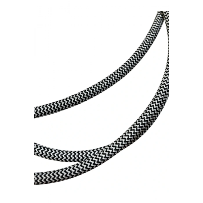 Dekoratif Kumaş Aydınlatma Elektrik Kablosu (2x0,50 TTR) (Siyah Beyaz Zigzag) 1 Metre