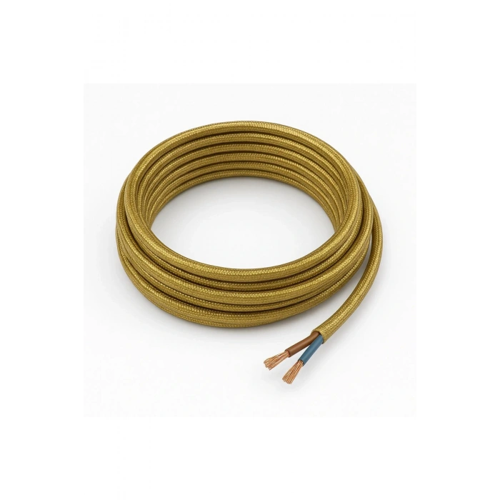 Dekoratif Kumaş Aydınlatma Elektrik Kablosu (2x0,50 TTR) (Simli Gold) 1 Metre