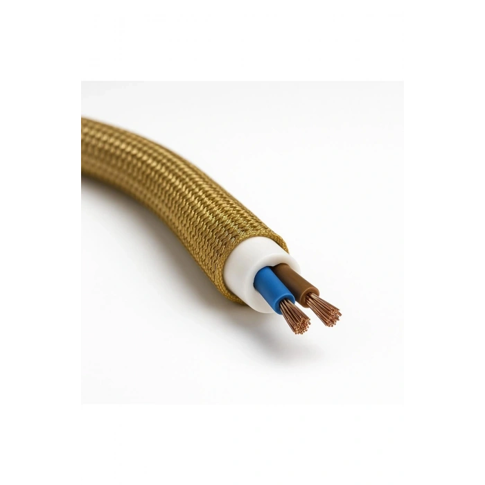 Dekoratif Kumaş Aydınlatma Elektrik Kablosu (2x0,50 TTR) (Simli Gold) 1 Metre
