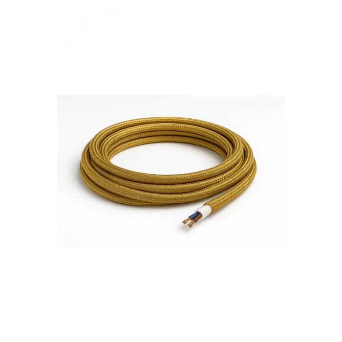 Dekoratif Kumaş Aydınlatma Elektrik Kablosu (2x0,50 TTR) (Simli Gold) 1 Metre