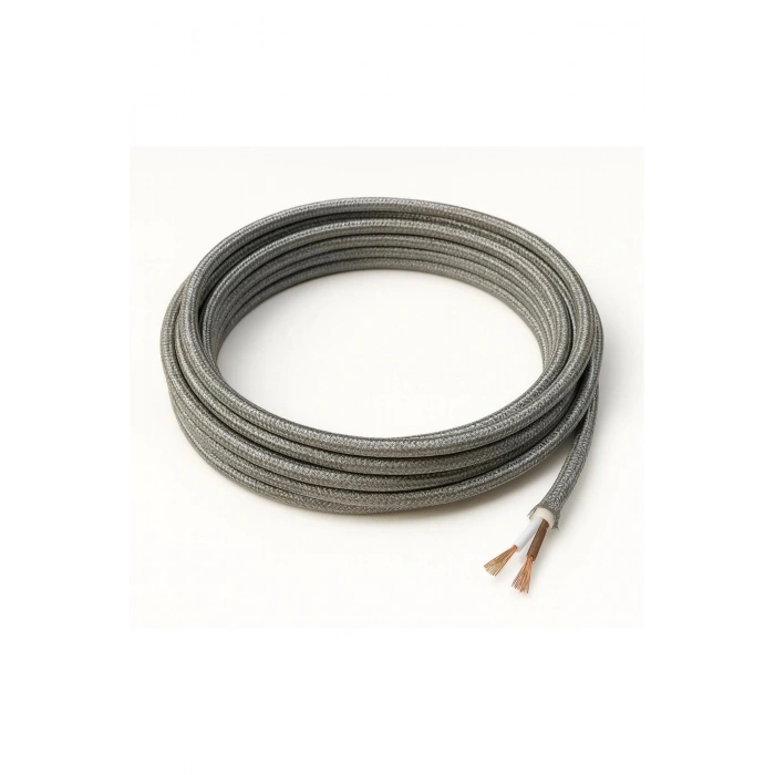 Dekoratif Kumaş Aydınlatma Elektrik Kablosu (2x0,50 TTR) (Simli Gümüş) 1 Metre