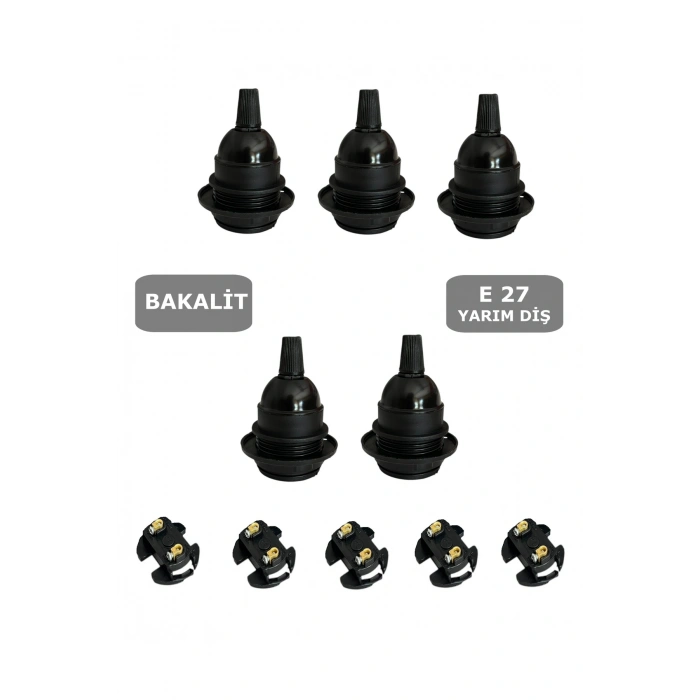 İtalyan E27 Duy Vidalı Yarım Diş Avize, Abajur, Ağaç Feneri Duyu Halkalı (250V-4A)(Bakalit) 5 Adet