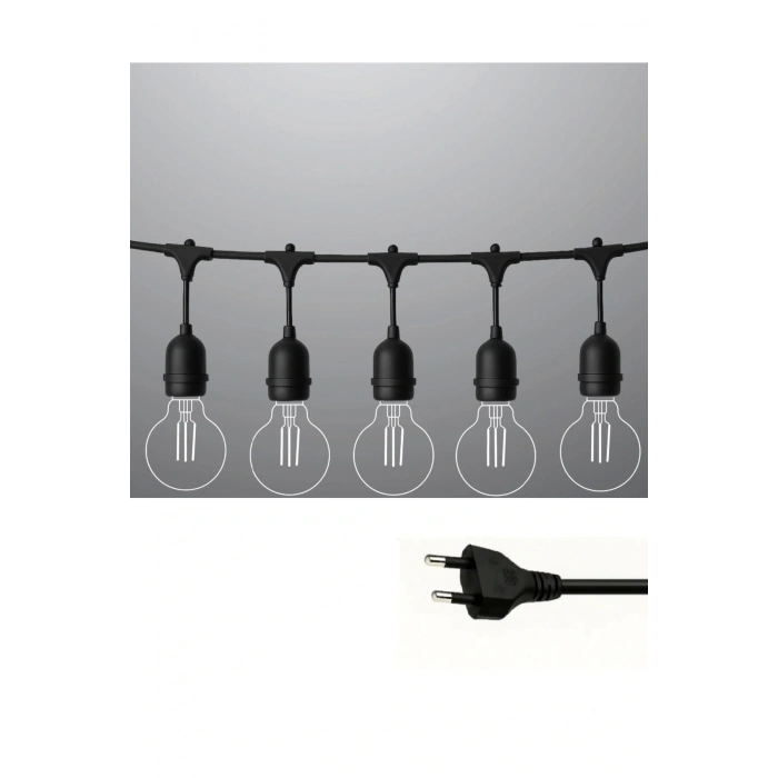 Sıralı Bahçe Duyu 5 Metre Kablolu 5 Duy E27 Su Geçirmez Dış Mekan, Eklenebilir Fişli Kullanıma Hazır