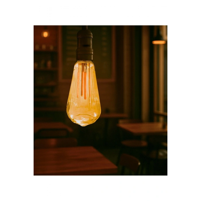 Çizgili Armut Tasarım E27 Rustik Ampul Vintage Amber 2700K (4,5W - 500 Lümen)-(KIRILMAZ PLASTİK GÖVD
