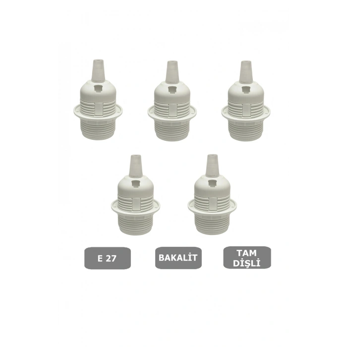 İtalyan Tip E27 Tam Dişli Duy Vidasız Geçmeli Bakalit Beyaz (250V-4A) 5 Adet