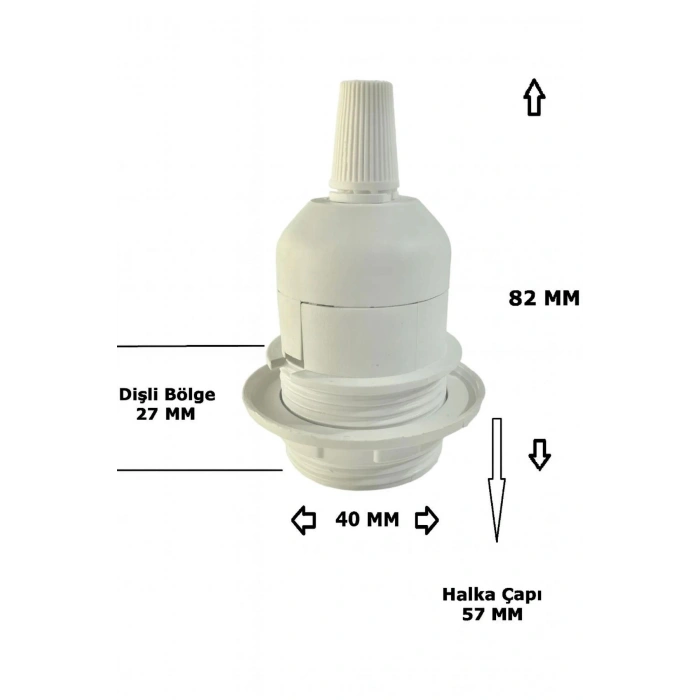 Şeffaf Kablolu E27 Beyaz Duylu, 2 Metre Arapuarlı (Aç Kapat Anahtar) (2X0,50) 65W