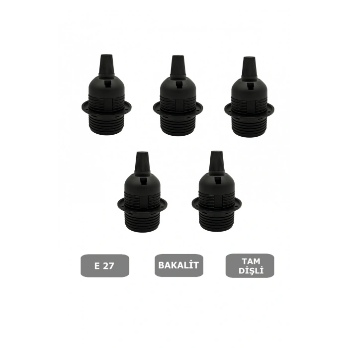 İtalyan Tip E27 Tam Dişli Duy Vidasız Geçmeli Bakalit Siyah (250V-4A) 5 Adet